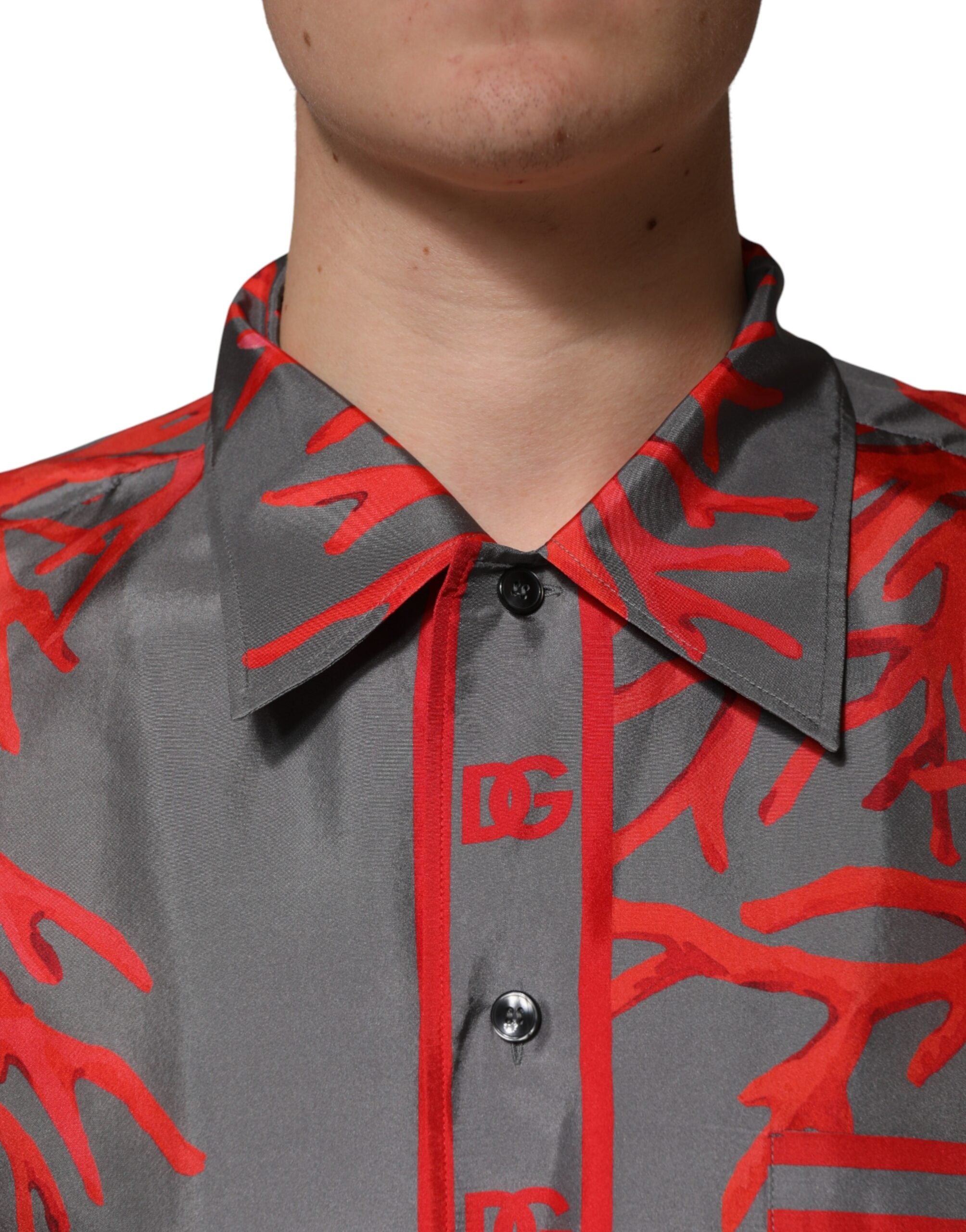 Gray Red Corals Short Sleeves Casual Shirt