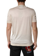 Off White Silk Logo Patch Men Henley T-shirt