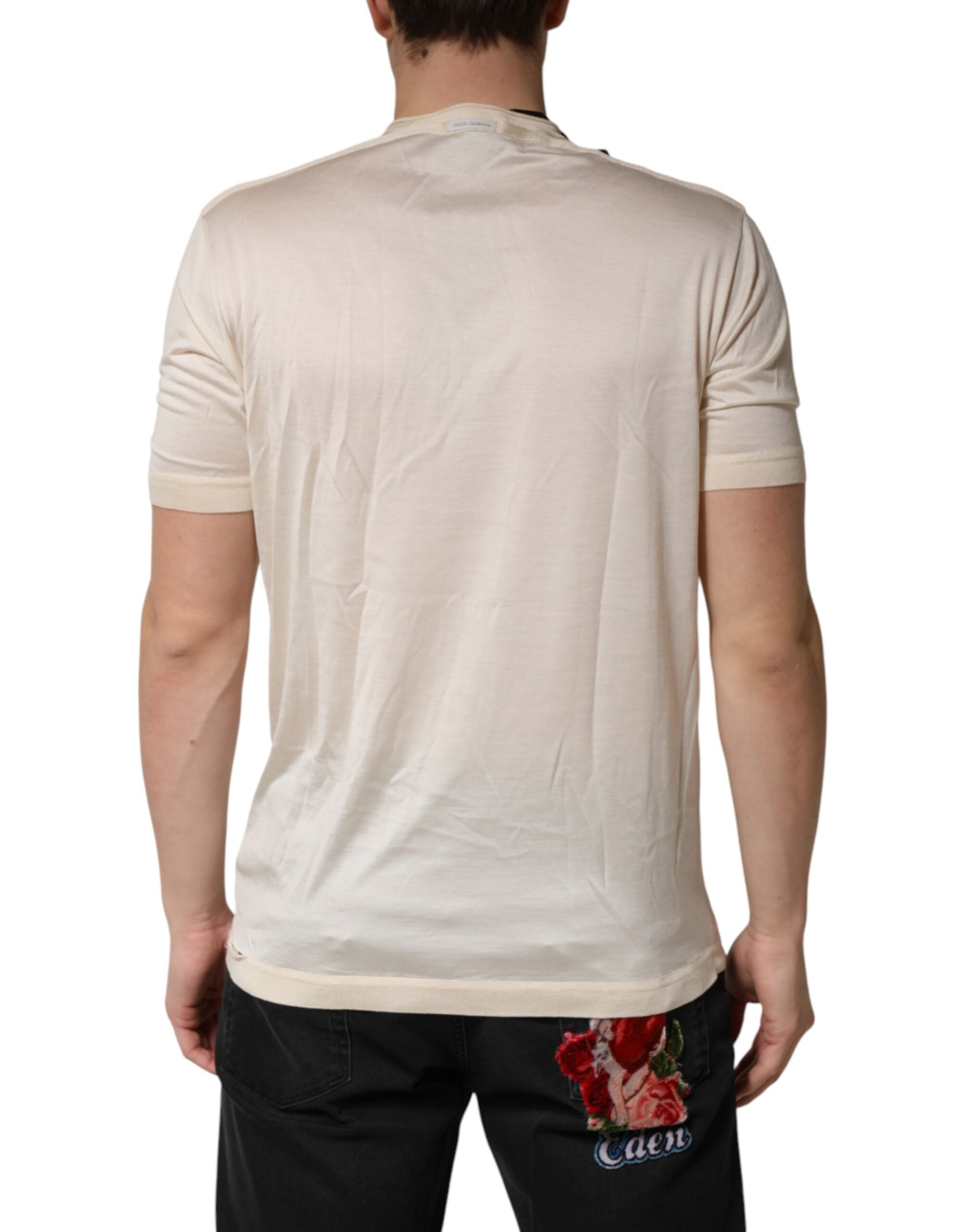 Off White Silk Logo Patch Men Henley T-shirt