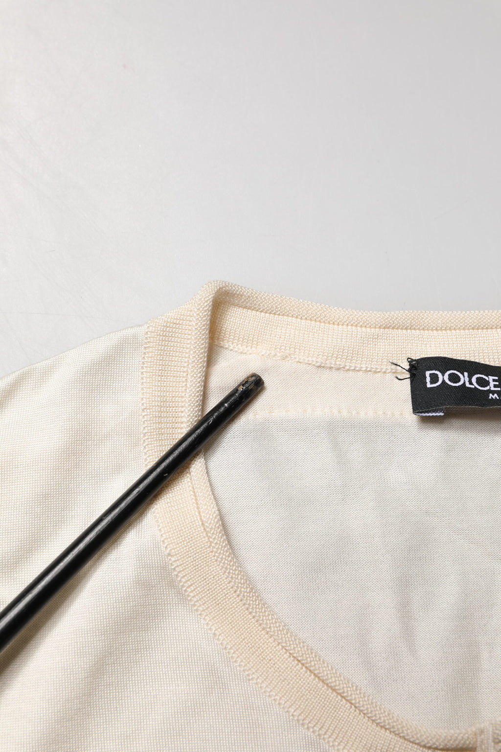 Off White Silk Logo Patch Men Henley T-shirt