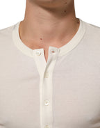 Off White Cotton Short Sleeve Henley T-shirt