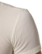 Off White Cotton Short Sleeve Henley T-shirt