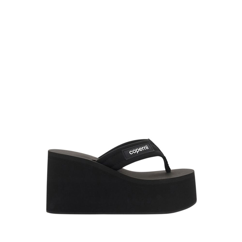 Black Polyester Platform Sandals