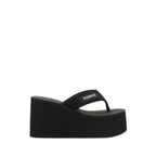 Black Polyester Platform Sandals