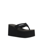 Black Polyester Platform Sandals