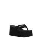 Black Polyester Platform Sandals