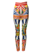 Multicolor Silk Carretto Leggings Stretch Waist Pants