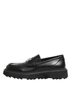 Black Leather DG Plaque Loafers Dress Shoes