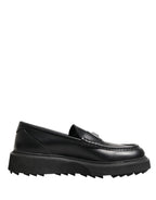 Black Leather DG Plaque Loafers Dress Shoes