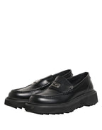 Black Leather DG Plaque Loafers Dress Shoes