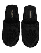 Black Logo Embroidered Slippers Flats Shoes