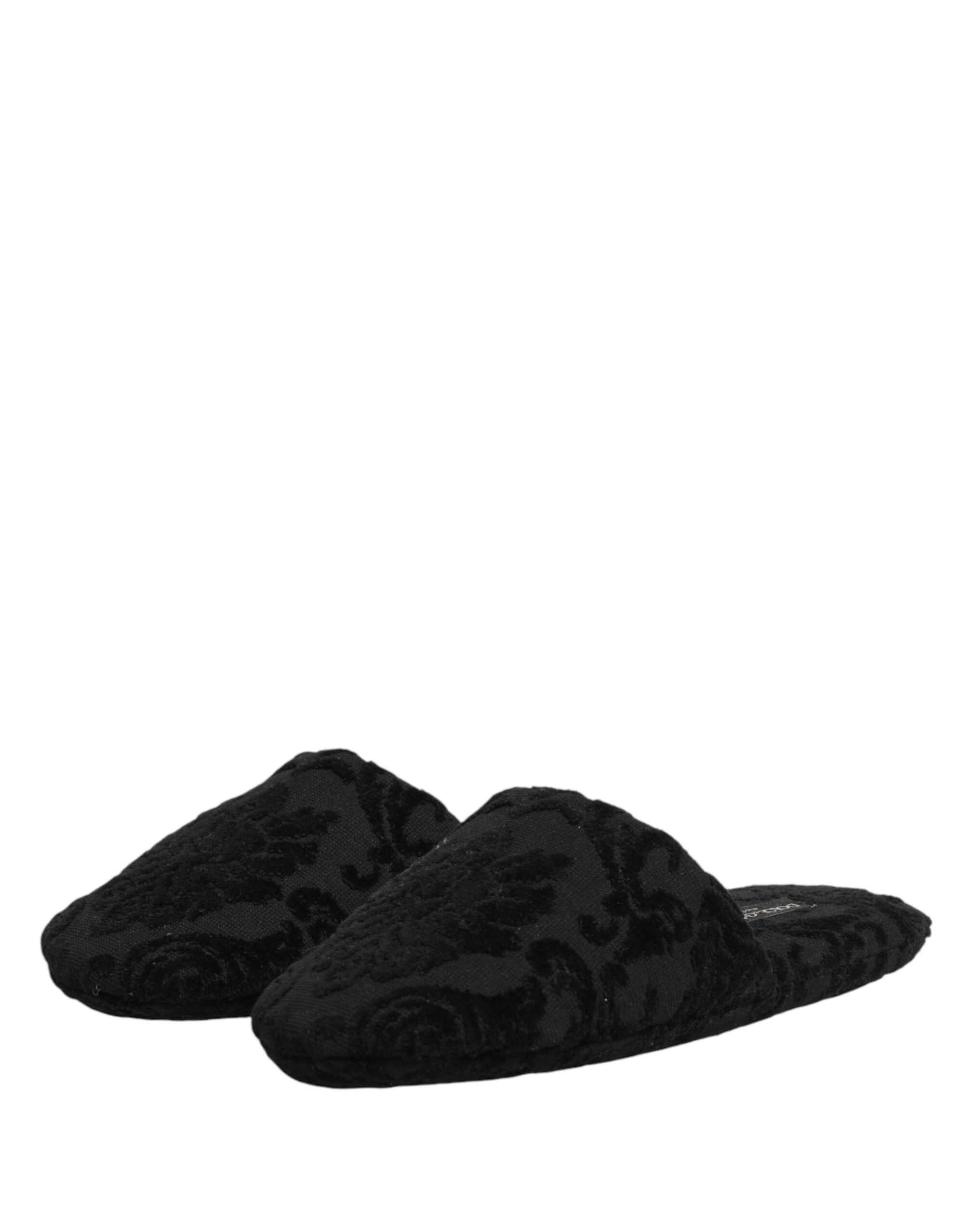 Black Logo Embroidered Slippers Flats Shoes