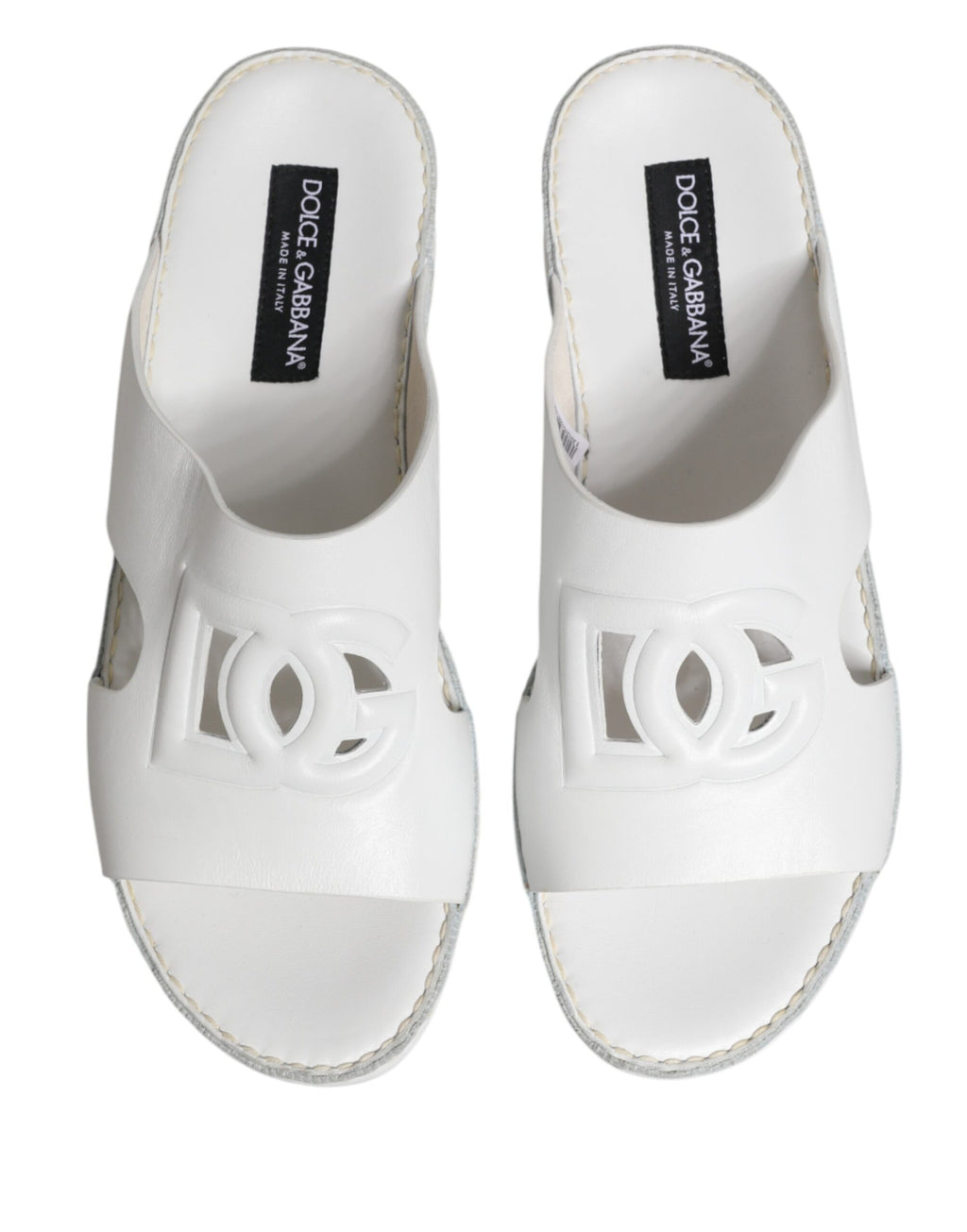 White DG Cutout Slides Slippers Flats Shoes