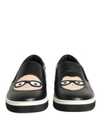 Black Leather Signature Figures Sneakers Shoes