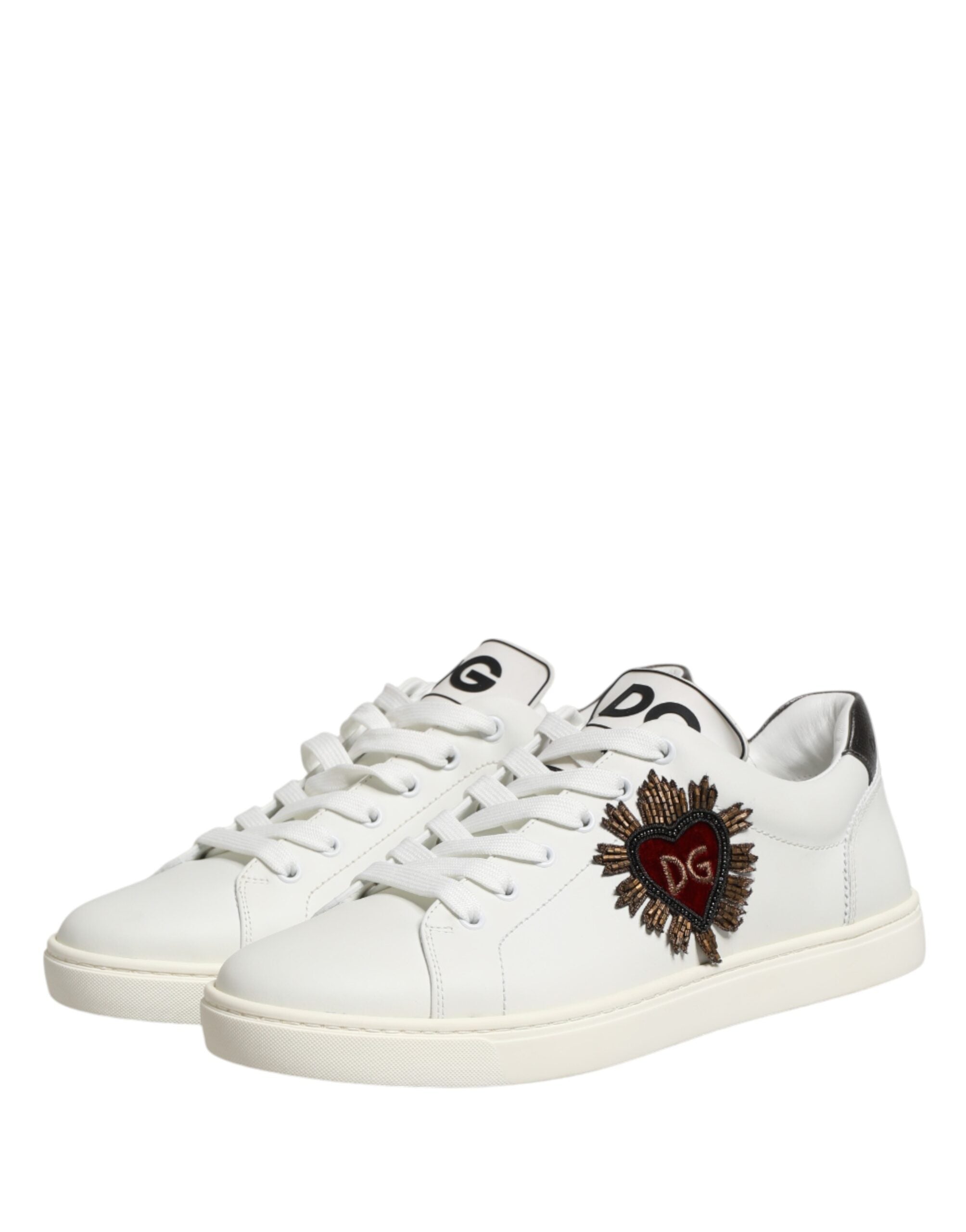 White Leather Sacred Heart Patch Sneakers Shoes