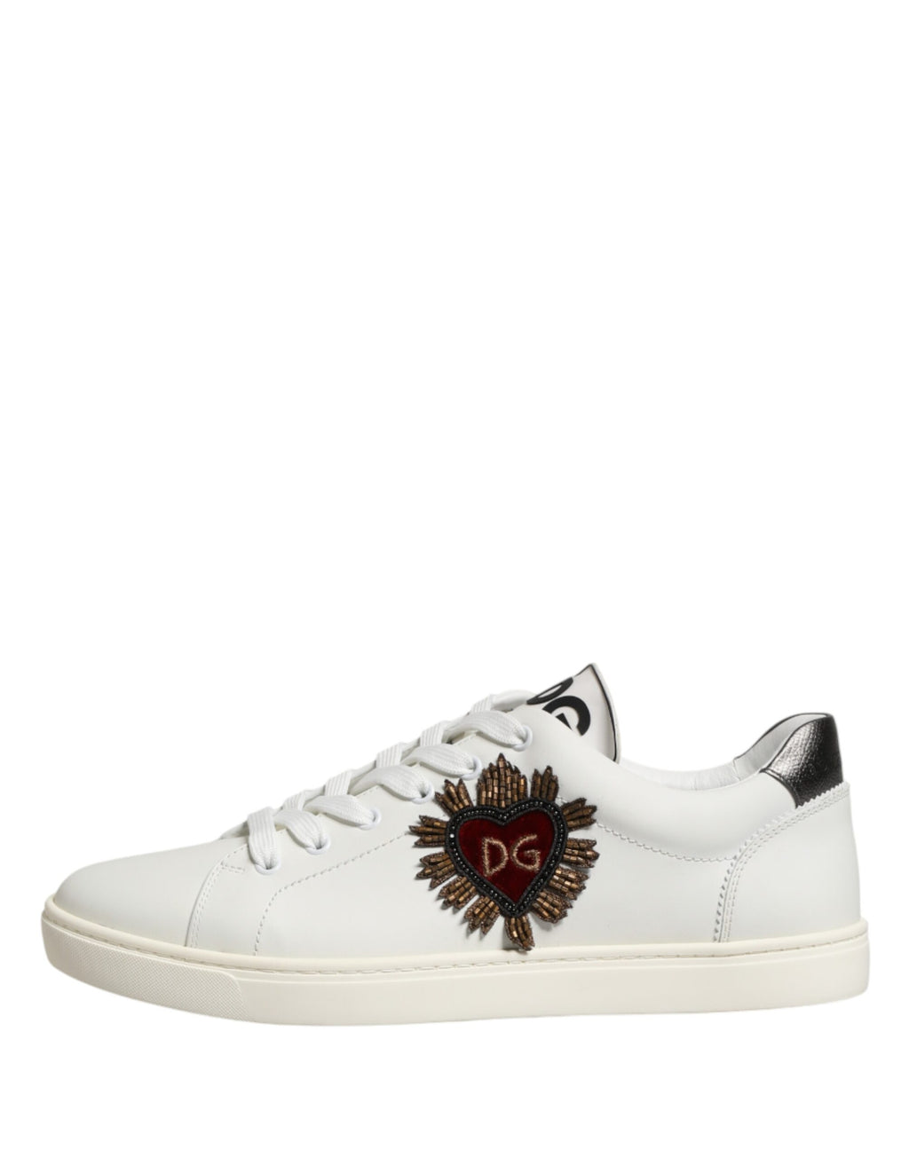 White Leather Sacred Heart Patch Sneakers Shoes