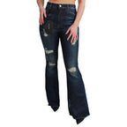 Blue Cotton Flared Jeans