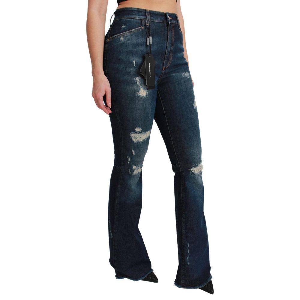 Blue Cotton Flared Jeans