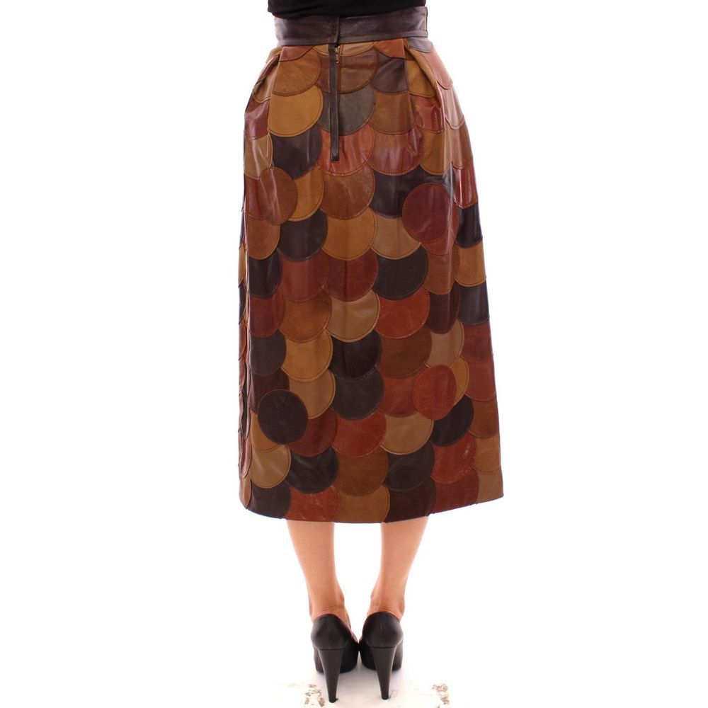 Brown Lamb Leather Midi Skirt