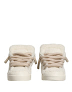 White Faux Shearling Low Top Sneakers  Shoes