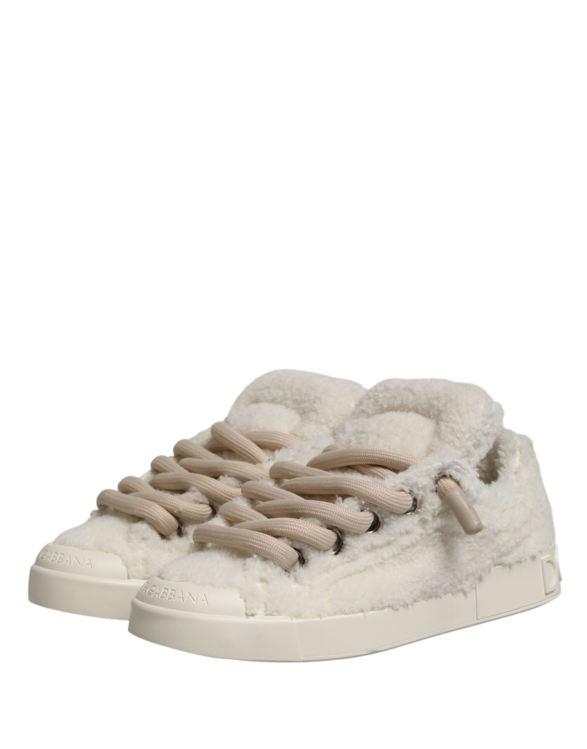 White Faux Shearling Low Top Sneakers  Shoes