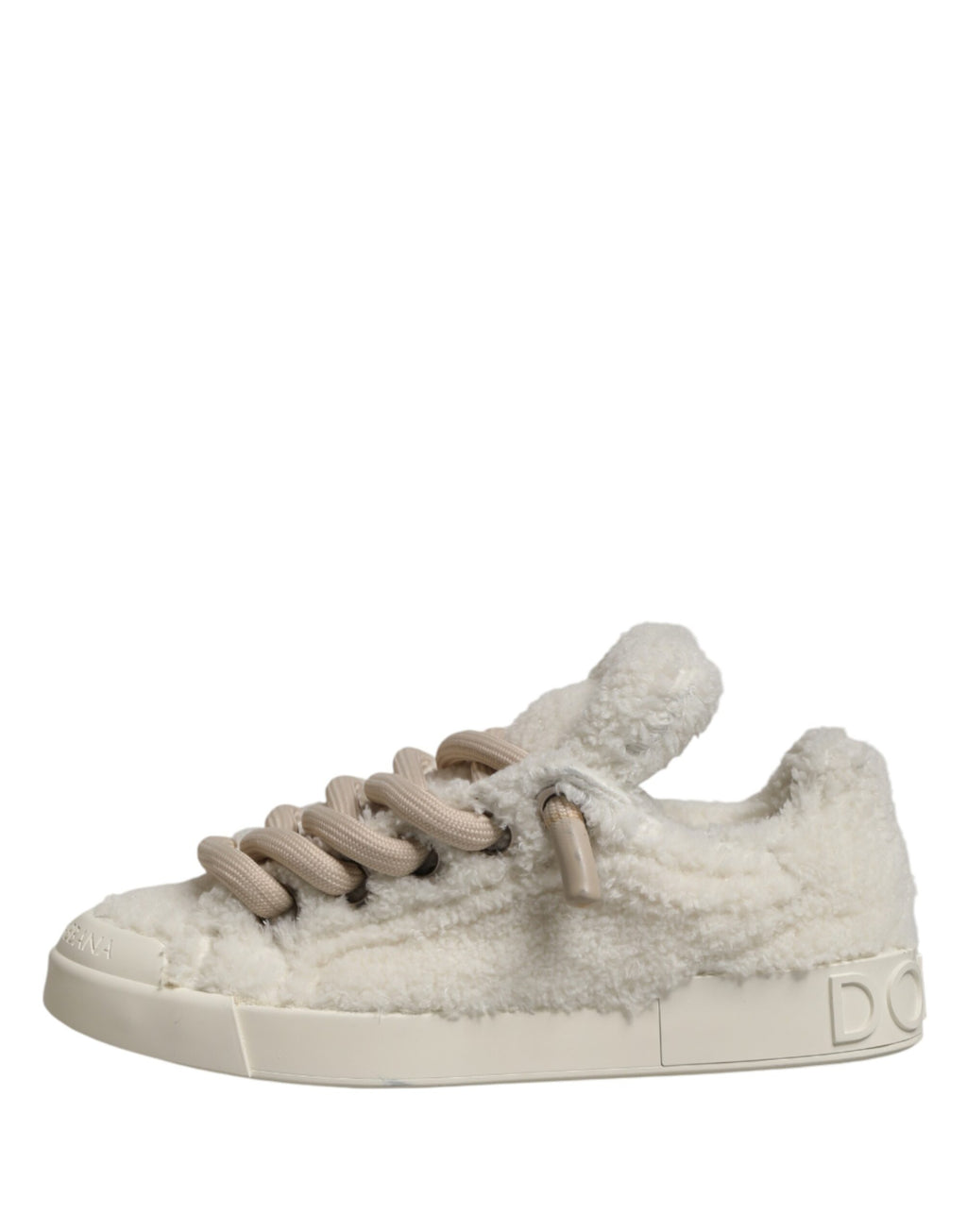 White Faux Shearling Low Top Sneakers  Shoes