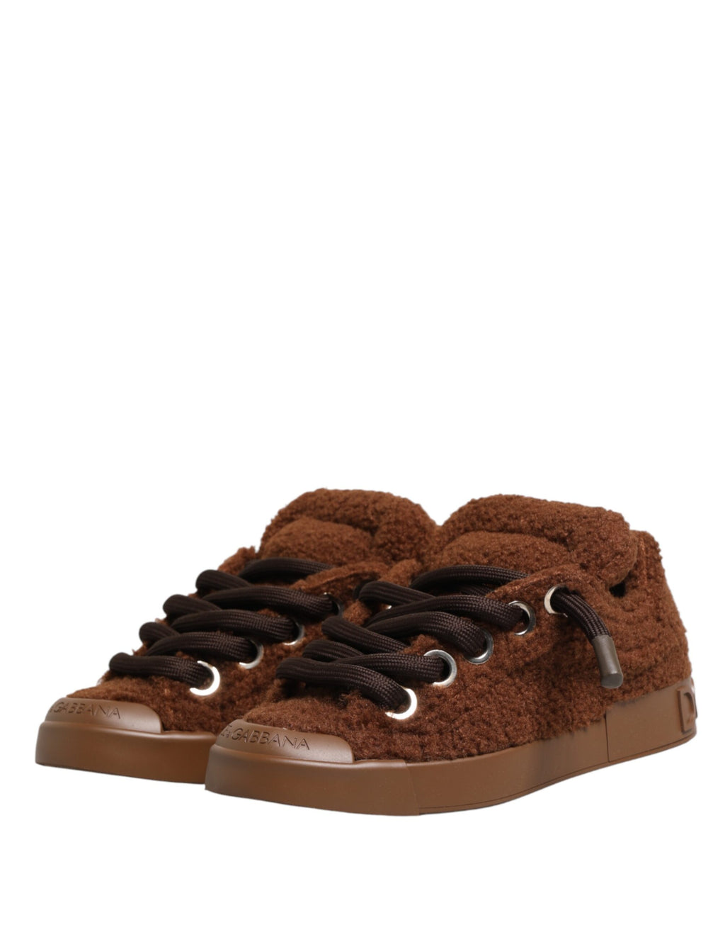 Brown Faux Shearling Low Top Sneakers Shoes