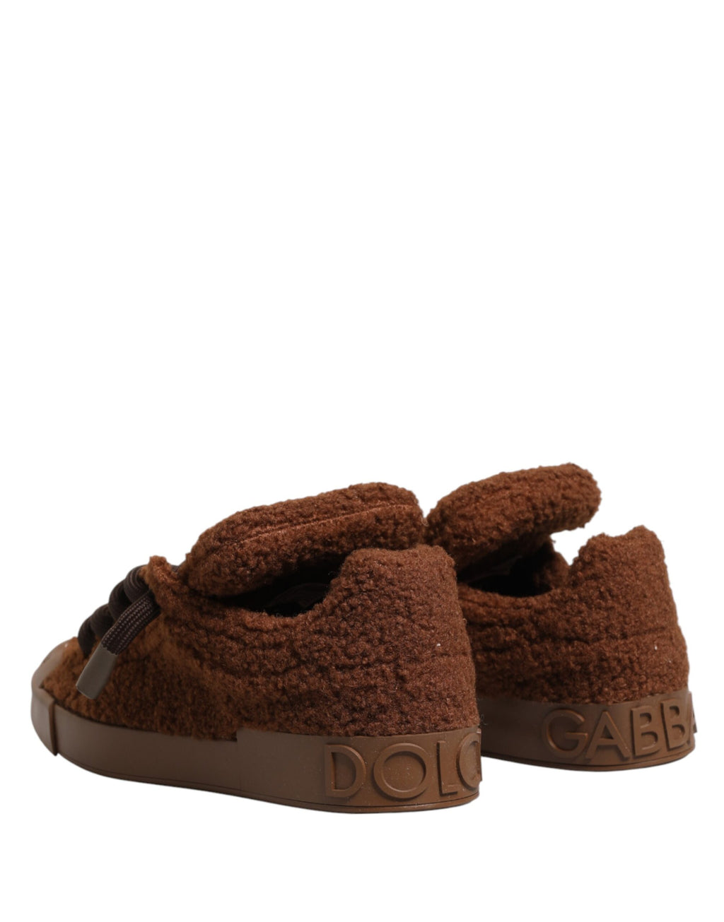 Brown Faux Shearling Low Top Sneakers Shoes