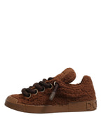 Brown Faux Shearling Low Top Sneakers Shoes