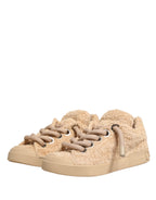 Shoes Beige Faux Shearling Low Top Sneakers