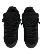 Black Faux Shearling Low Top Sneakers Shoes