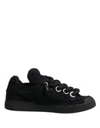 Black Faux Shearling Low Top Sneakers Shoes