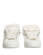 White Faux Shearling Low Top Sneakers  Shoes