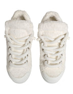 White Faux Shearling Low Top Sneakers  Shoes