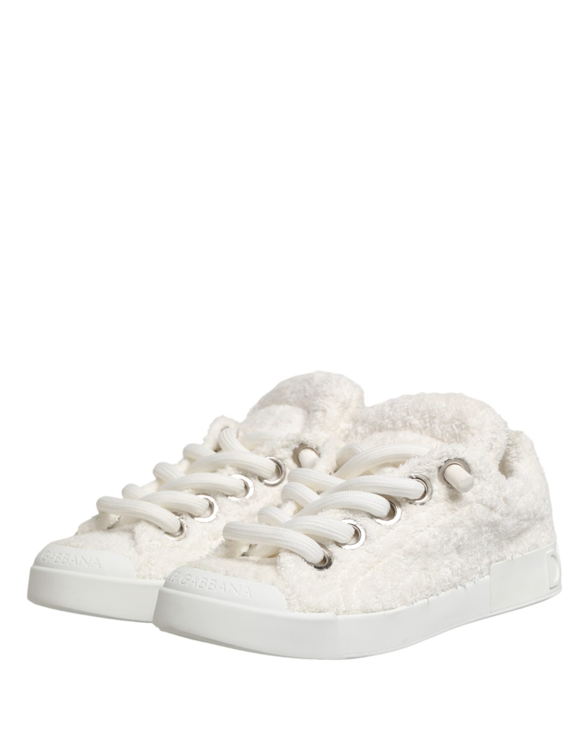 White Faux Shearling Low Top Sneakers  Shoes
