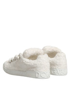 White Faux Shearling Low Top Sneakers  Shoes