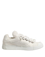 White Faux Shearling Low Top Sneakers  Shoes
