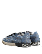 Blue Distressed Denim Low Top Sneakers Shoes