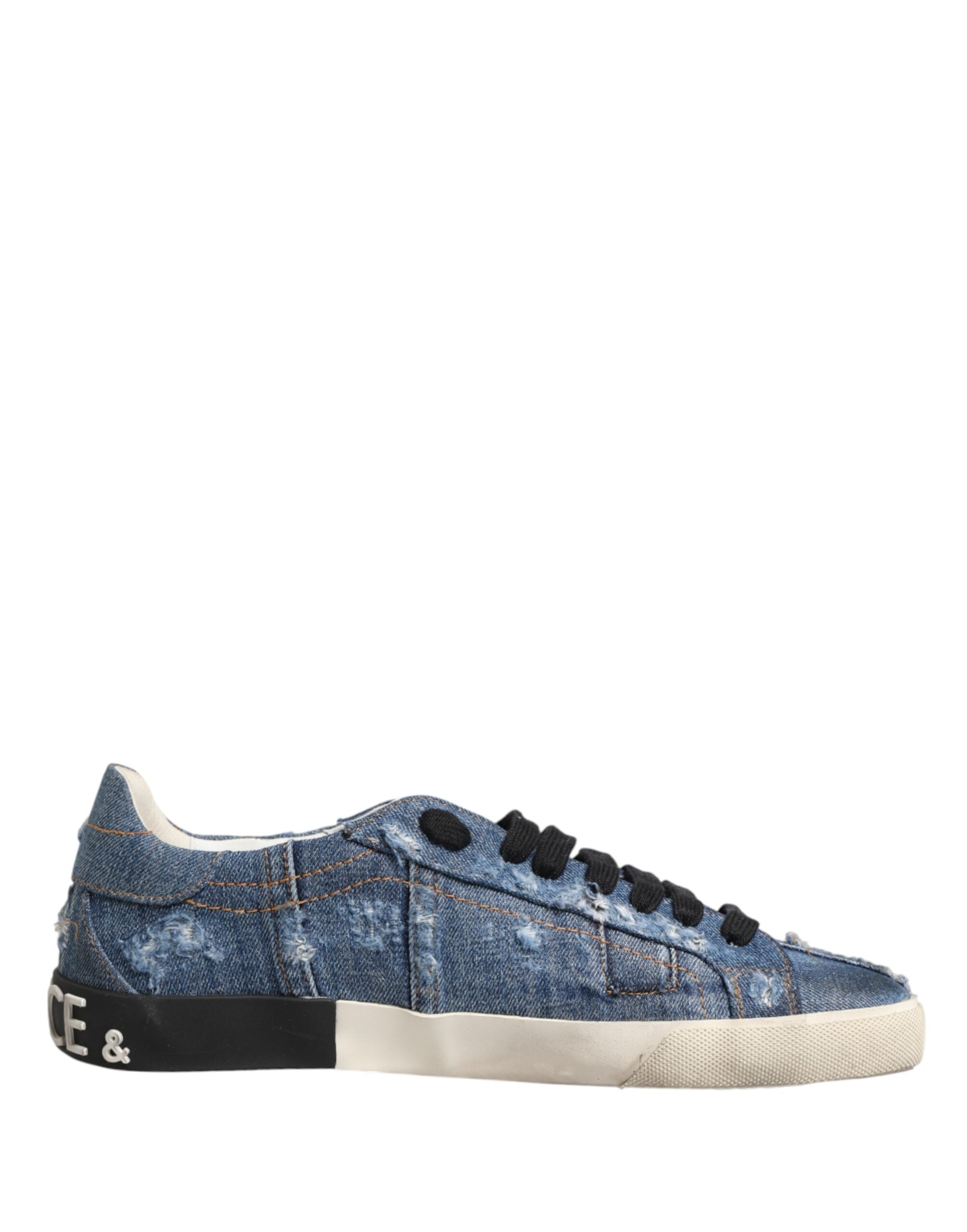 Blue Distressed Denim Low Top Sneakers Shoes