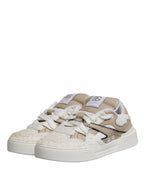 White Beige Faux Shearling Low Top Sneakers Shoes