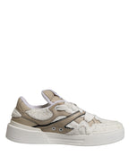 White Beige Faux Shearling Low Top Sneakers Shoes