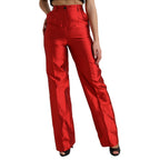 Red Satin Silk High Waist Wide Leg Pants