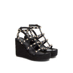 Black Calfskin Wedge Sandals