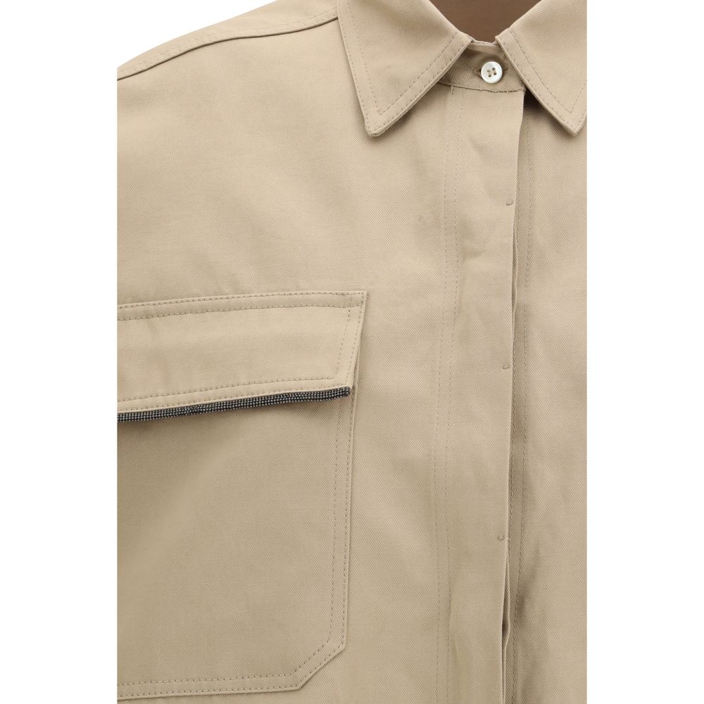 Beige Cotton Shortsleeve Shirt