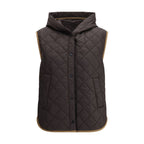 Brown Nylon Sleveless Jacket