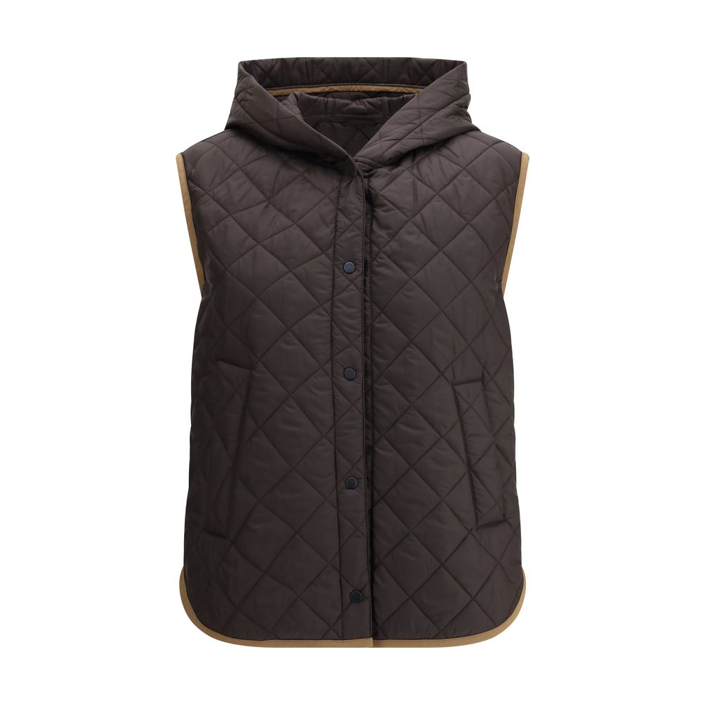 Brown Nylon Sleveless Jacket