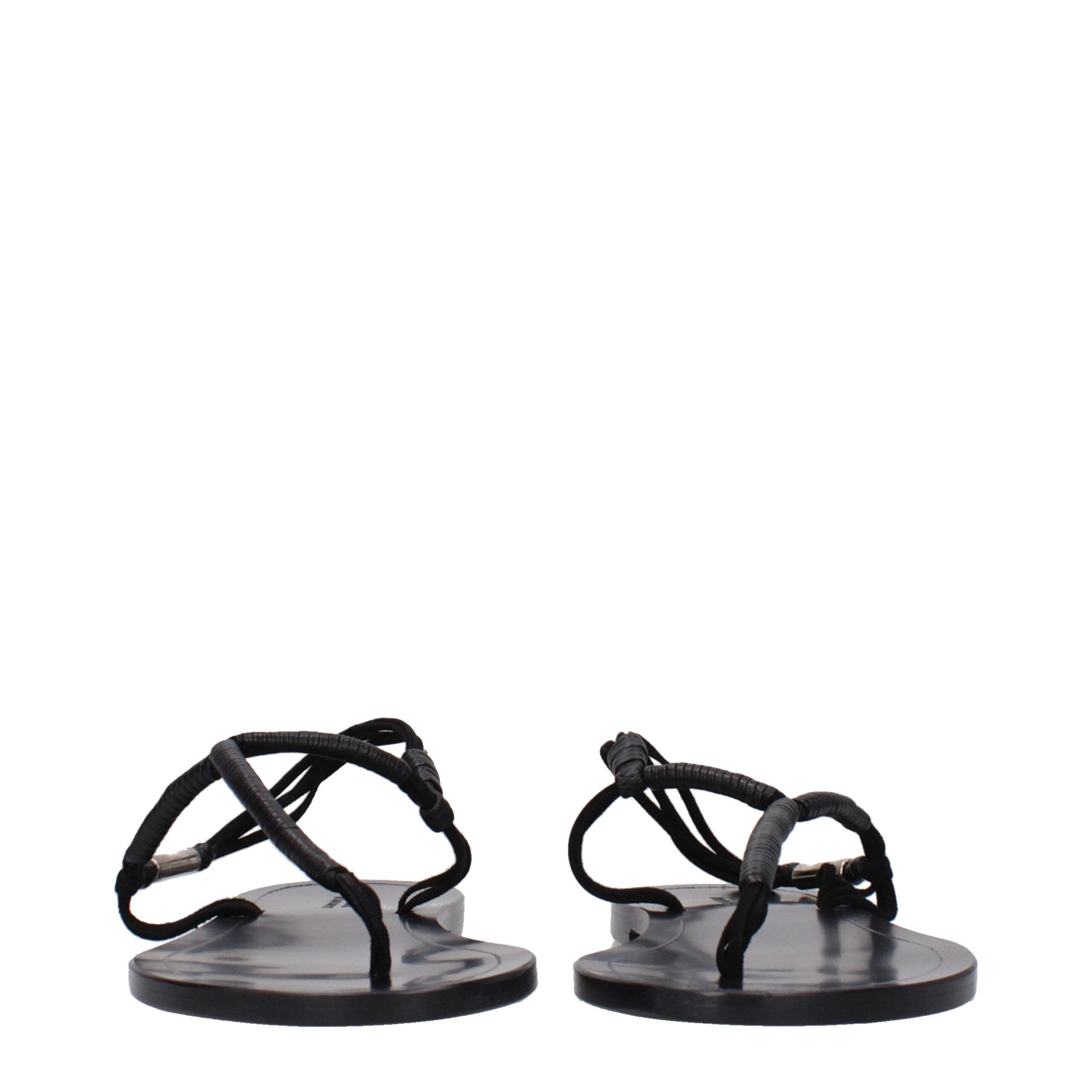 Black Leather Flip-Flop Sandals