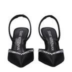 Black Satin Stiletto Heel Sandals