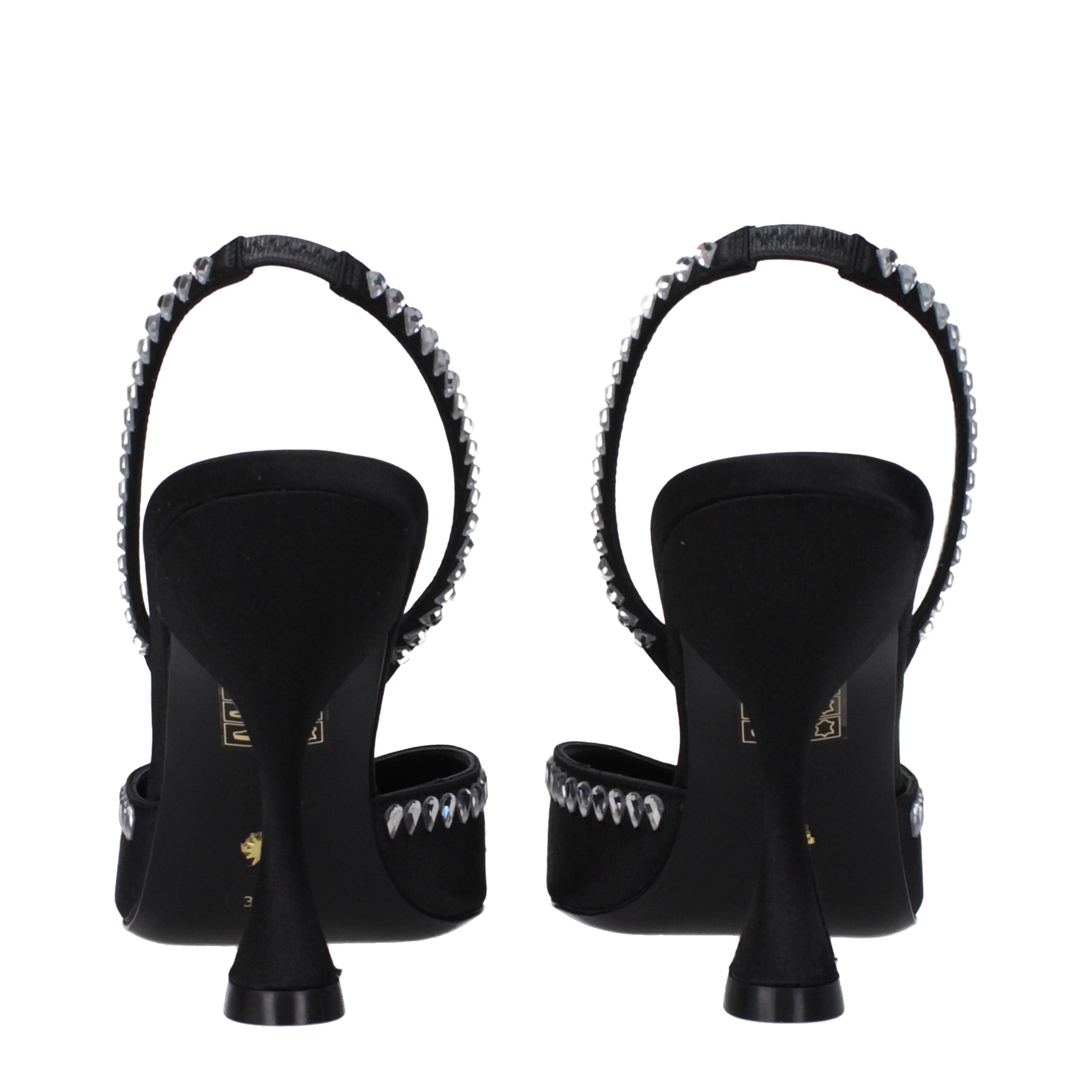 Black Satin Stiletto Heel Sandals