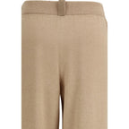 Beige Fleece Wool Casual Pants